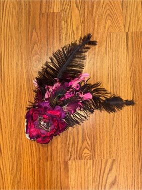 Black Feather Rose & Skull Fascinator Clip Gothic Victorian Hair Accessory